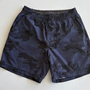 RHONE Blue and Black Camo Athletic Shorts 7”